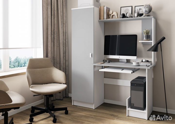 Стол компьютерный с пеналом Белый/Серый