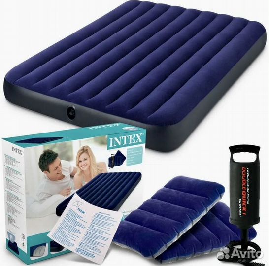 Надувной матрас 152х203х25см,насос, intex 64765