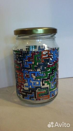 Банка стеклянная с крышкой ручной рисунок лабиринт