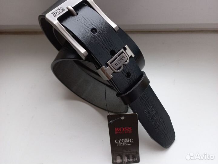 Ремень нат кожа Boss черный