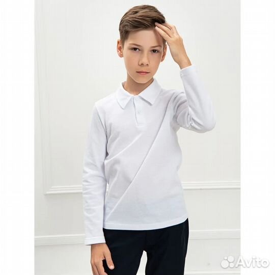 Классическая белая рубашка-поло,р.158,фирма 5+