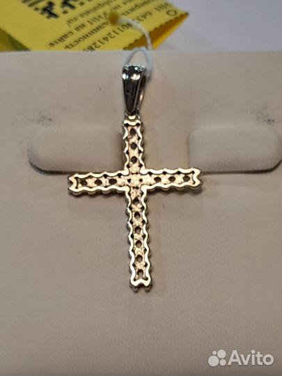 4152 Крест золотой 585 с черными бриллиантами