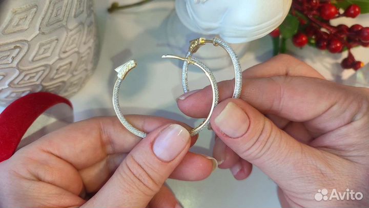 Серьги Конго 3,5см, полная инкрустация 925/позолот