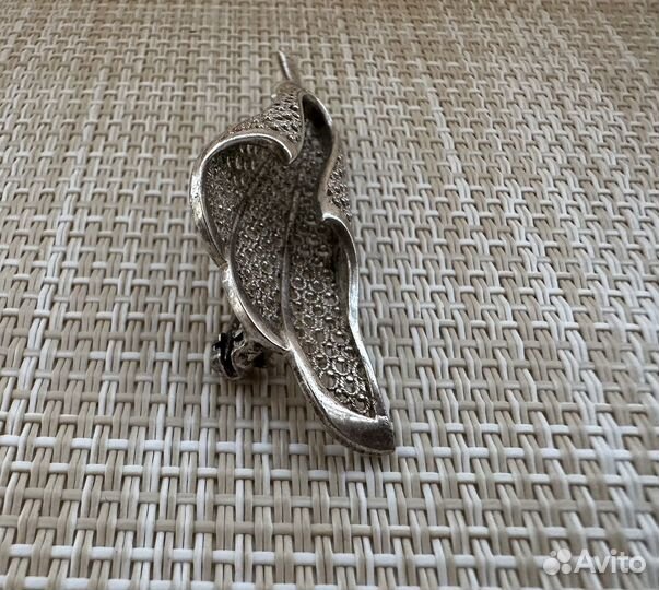 Брошь листок капельное серебро 925 винтаж
