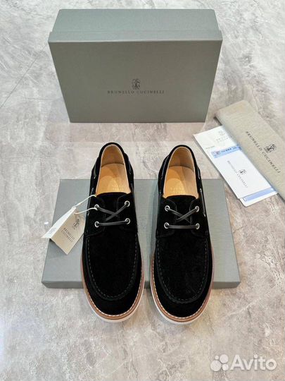 Лоферы топсайдеры Brunello Cucinelli чёрные замша