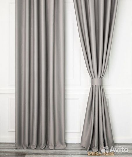 Шторы блэкаут Амадео серо-бежевый бесшовный пошив