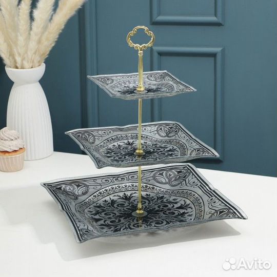 Этажерка 'Узоры', 3 уровня, цвет серебристый с чер