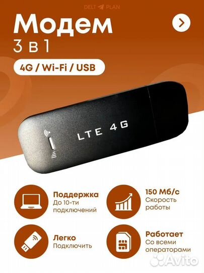 Мобильный модем Роутер Wi-Fi 4G LTE SIM USB