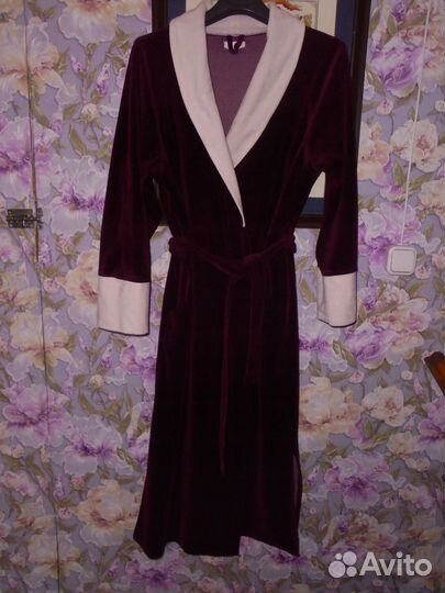 Халат х/б велюр Claudia collection длин запах пояс
