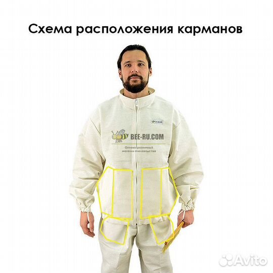 Костюм пчеловода эконом плюс (куртка на молнии, дв