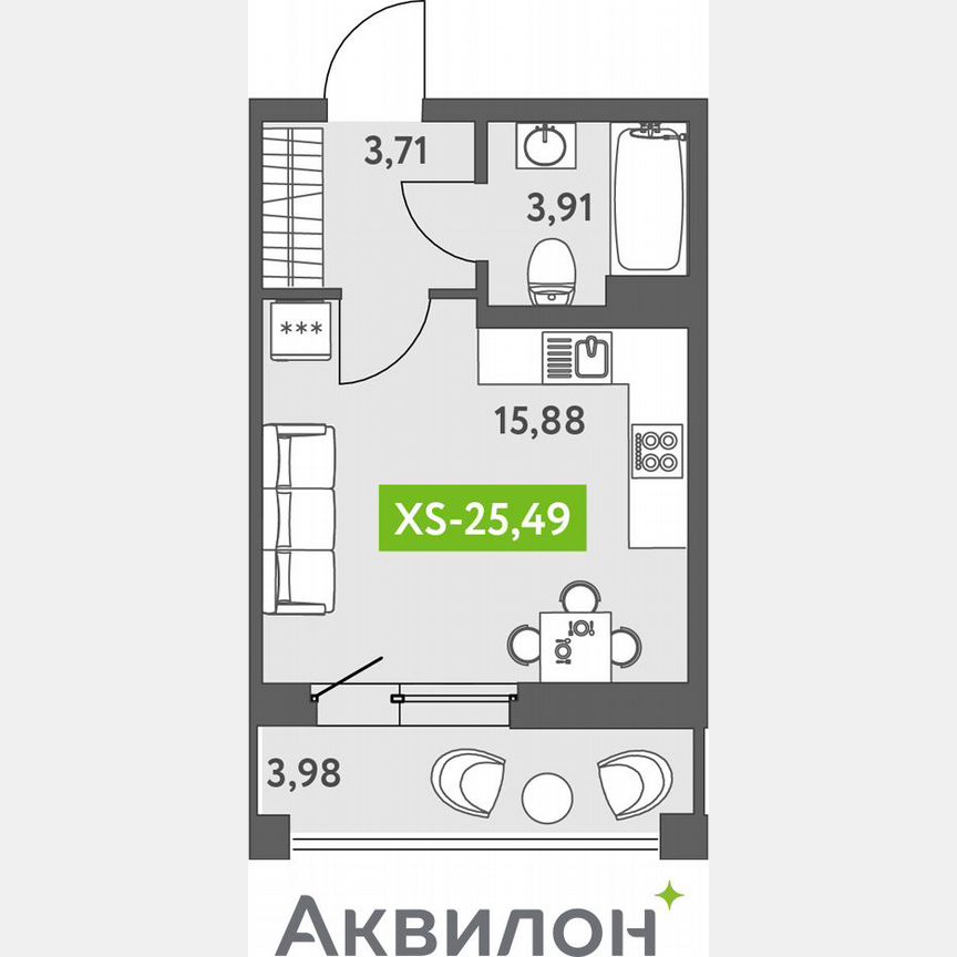 Квартира-студия, 26,2 м², 12/13 эт.