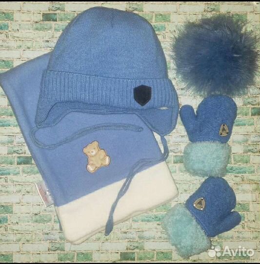 Зимняя шапка, шарф, варежки 1-2 года