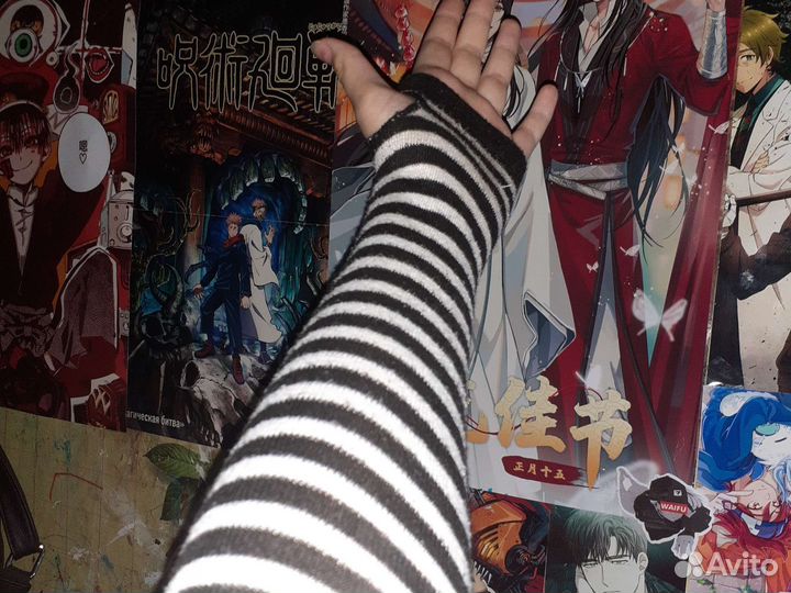 Митенки чёрно-белые в полоску