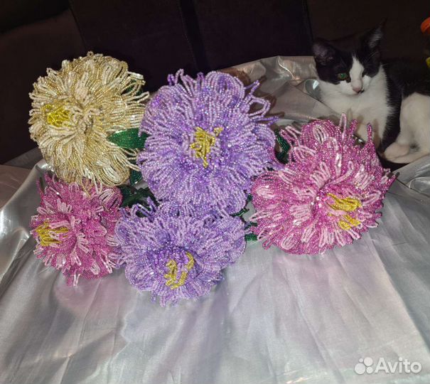 Цветы из бисера, пион из бисера, бисероплетение