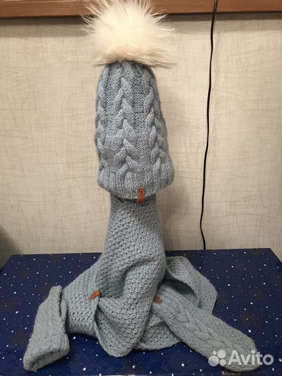 Шапка, снуд, варежки ручная вязка