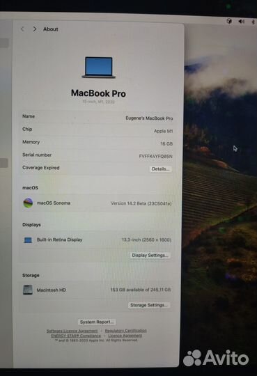 Macbook Pro 13'' M1 2020 16GB 256 GB