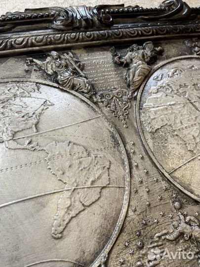 Декоративная картина Карта мира Винтаж 66х33см