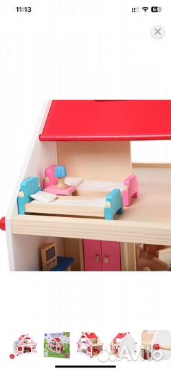 Дом кукольный деревянный с мебелью