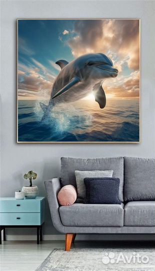 Картина маслом дельфин в море Премиум холст