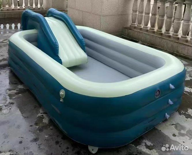 Надувной бассейн с горкой и тентом 305*180*60см