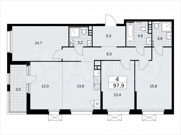 4-к. квартира, 97,9 м², 4/17 эт.