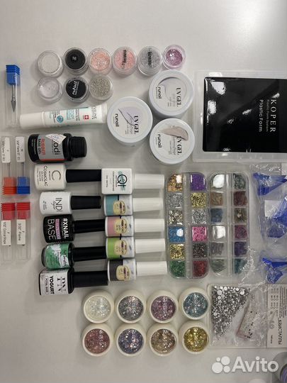 Набор для маникюра. Базы. Фрезы. Лаки. Блестки