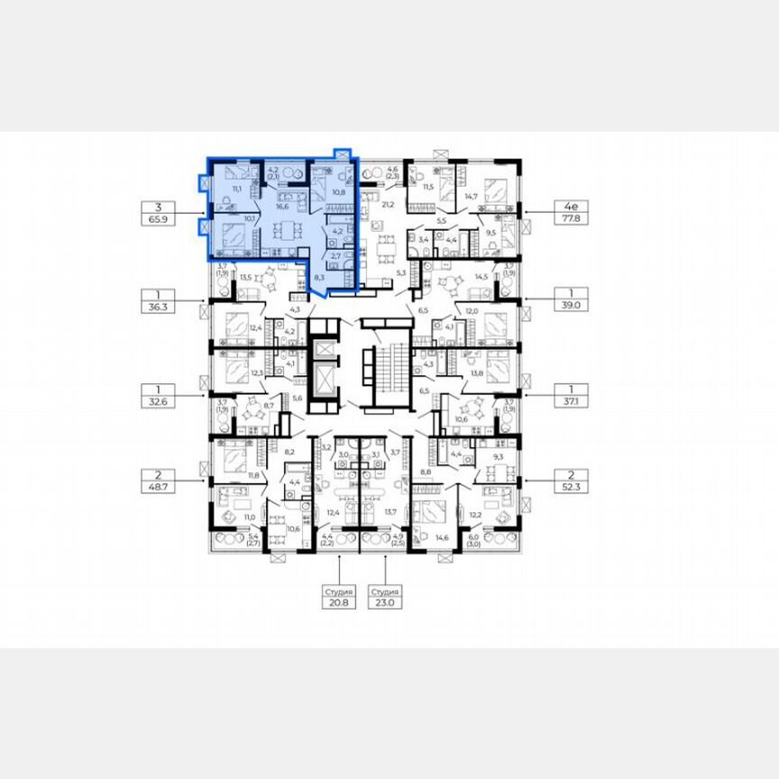 3-к. квартира, 65,9 м², 4/12 эт.