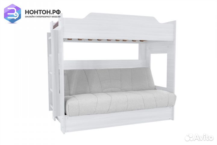 Двухъярусная кровать с диван-кроватью рогожка свет