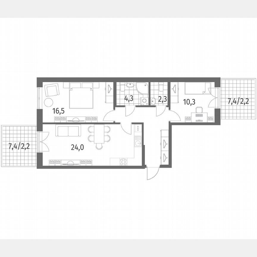 2-к. квартира, 72,6 м², 1/8 эт.