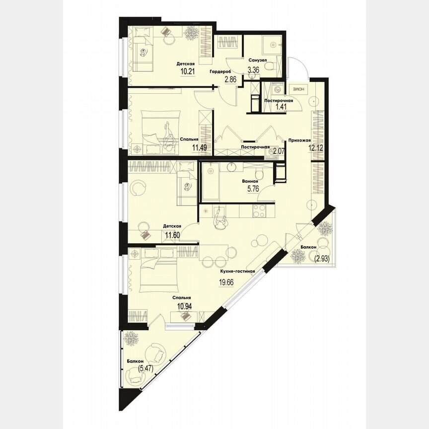 4-к. квартира, 94 м², 12/12 эт.