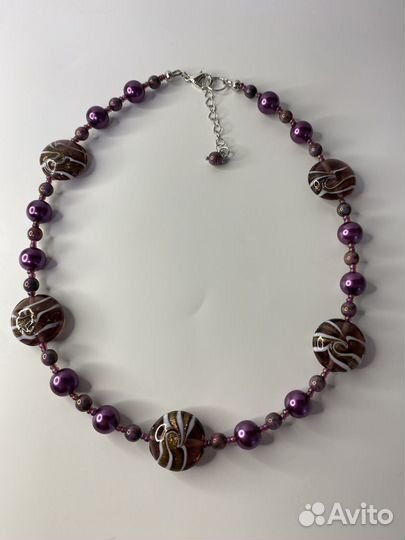 Фиолетовые бусы муранское стекло 46 см