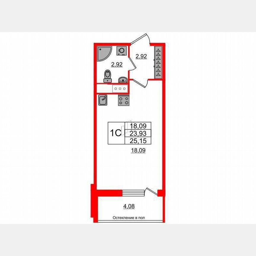 Квартира-студия, 23,9 м², 9/12 эт.