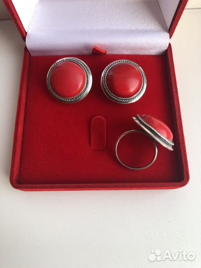 Гарнитур Коралл Кольцо, Серьги 925