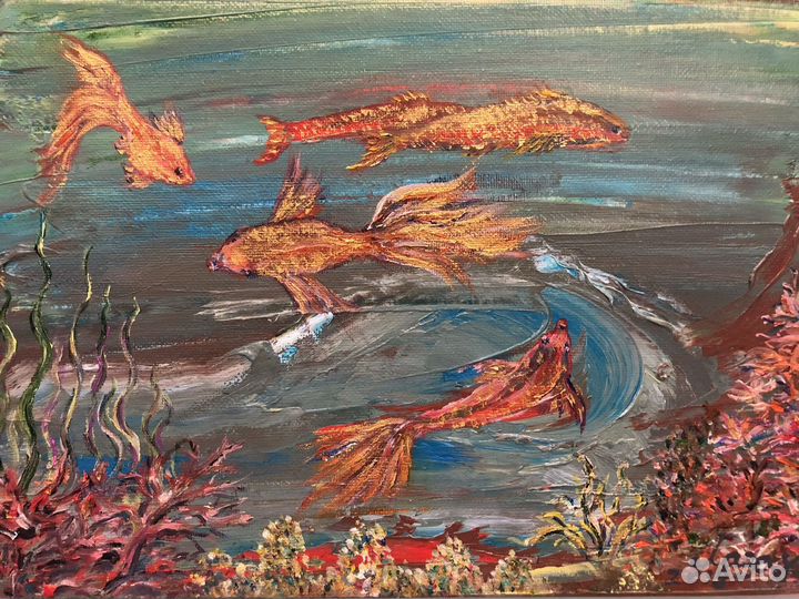 Картина маслом «Золотые рыбки» 20/30 см