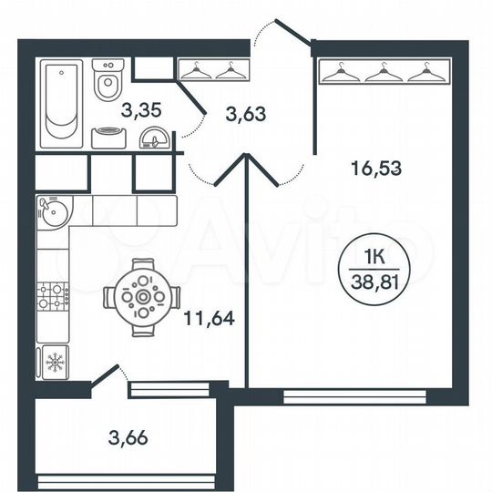 1-к. квартира, 38,8 м², 8/17 эт.