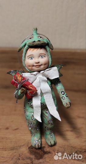 Ватная игрушка на ёлку. Малыш-дракончик