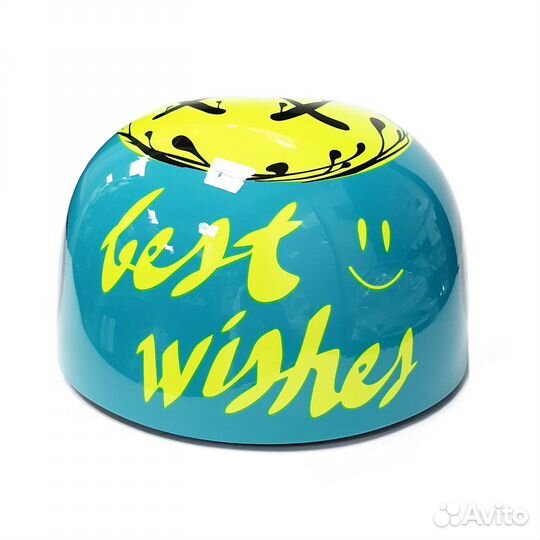 Шлем-каска (голубой, узор Smiley, +бандана) M
