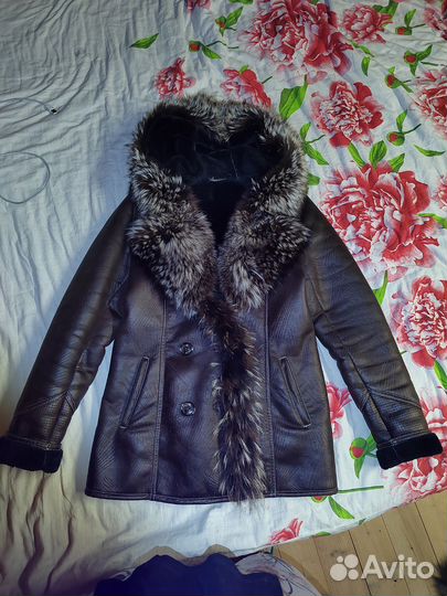 Дубленка натуральная женская 48 50 коричневая