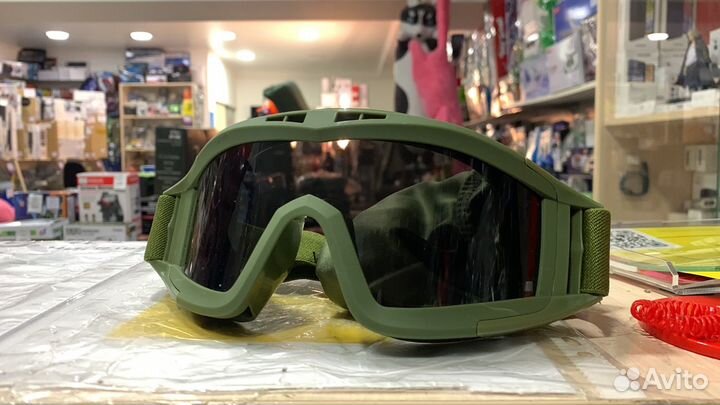 Очки тактические зелёные для страйкбола в чехле