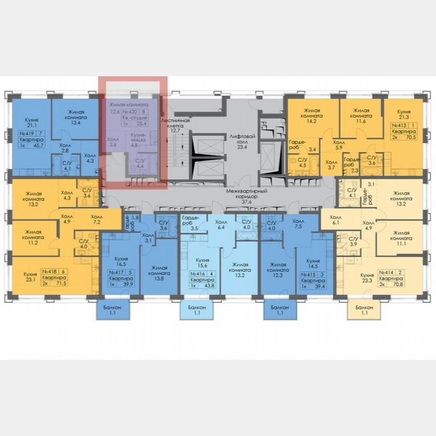 Квартира-студия, 25,4 м², 9/22 эт.