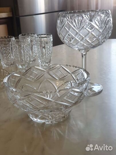 Хрустальный салатник, фужеры, стаканы- СССР