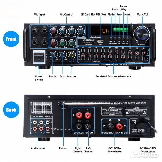 Новый мощный усилитель 4 микр-на эквалайзер блютус