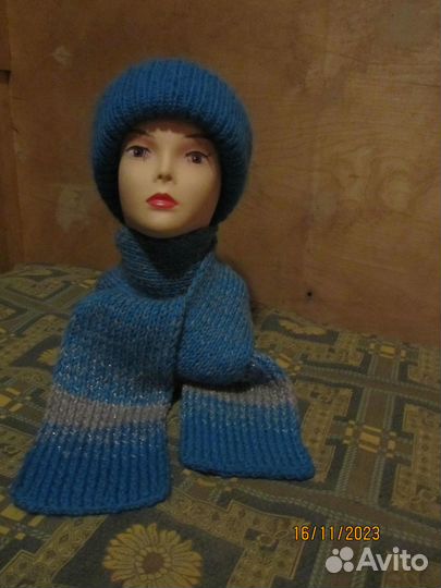 Шапка+шарф - вязаный тёплый комплект