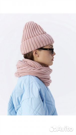 Шапка И снуд женский, розовый, размер 56-58