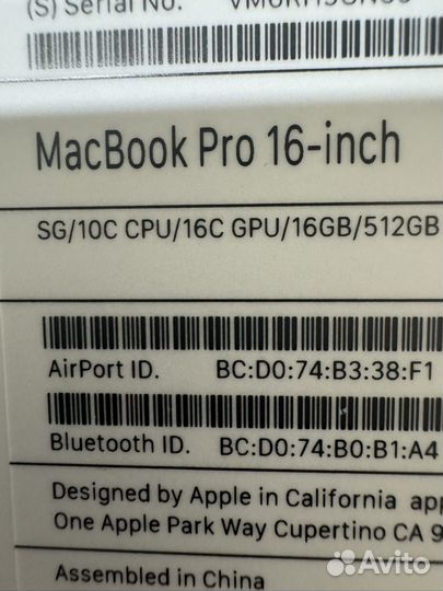 Apple Macbook Pro 16 m1 512 4 цикла новый