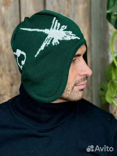 Мужская шапка Чульо Наска из шерсти ламы цвет зеле