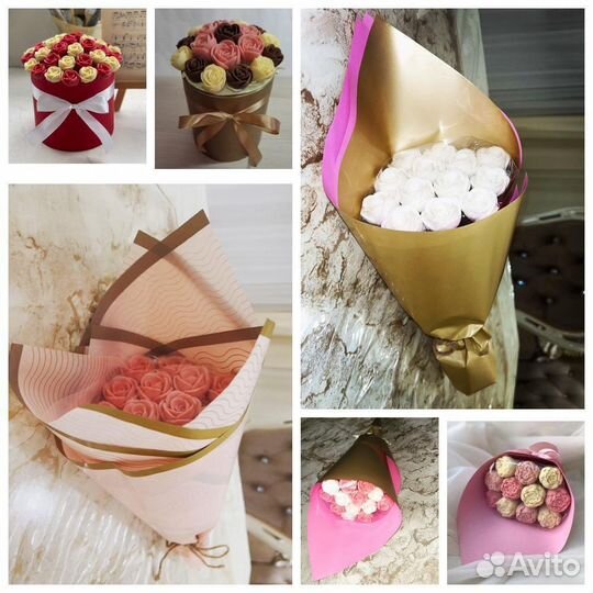 Шоколадный букет розы и пионы