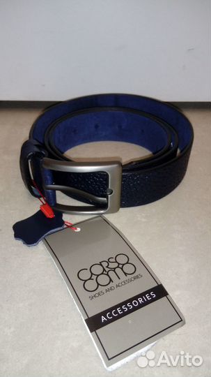 Ремень кожанный мужской Corsa Como синего цвета