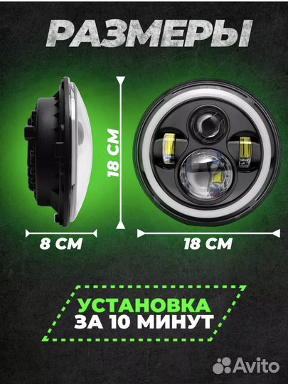 LED диодные фары на мотоцикл мопед