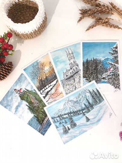Акварельные Авторские открытки пейзажи